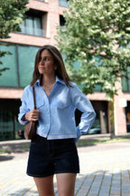 Blue white hem shirt