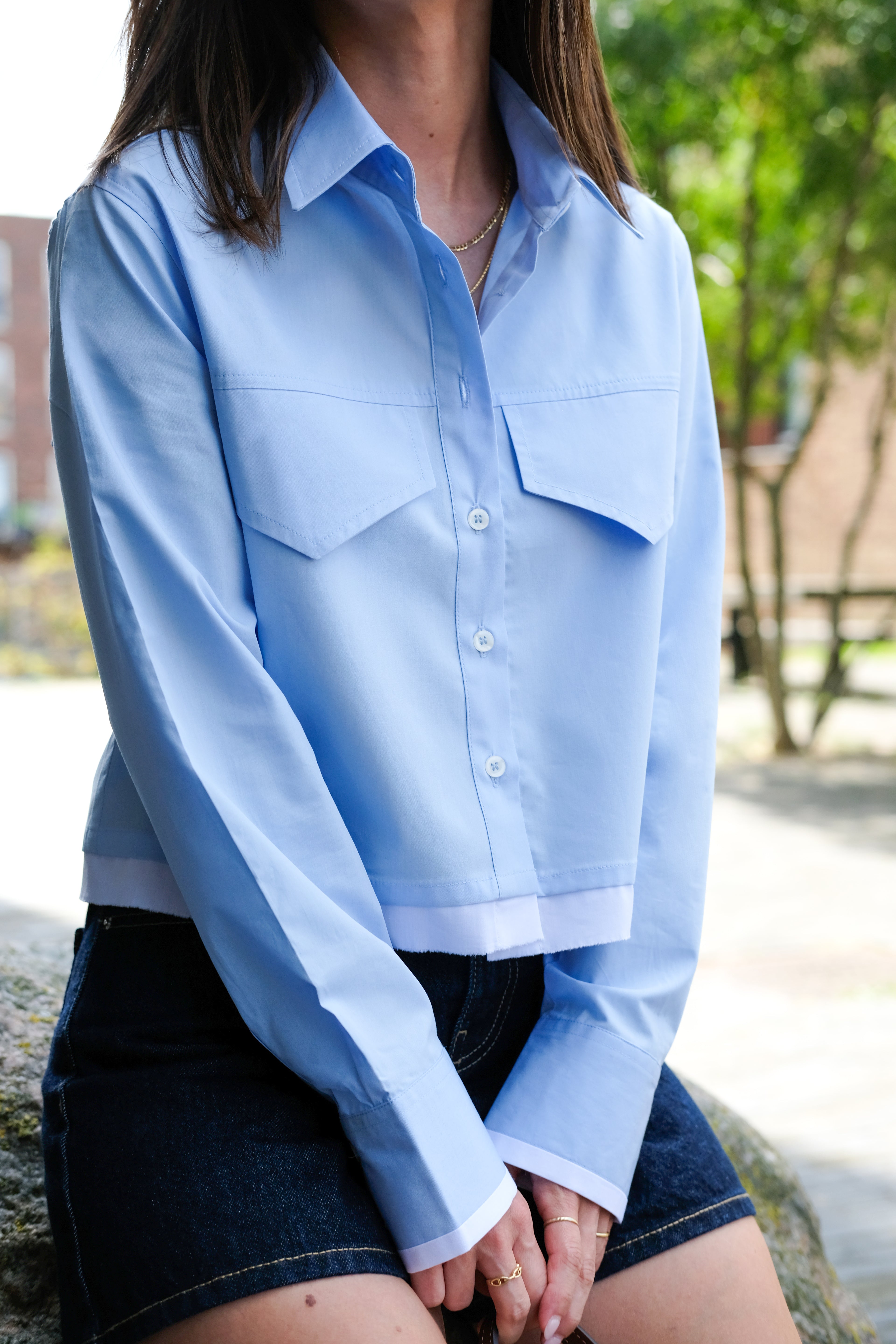 Blue white hem shirt